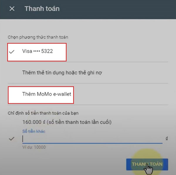 Chọn phương thức thanh toán