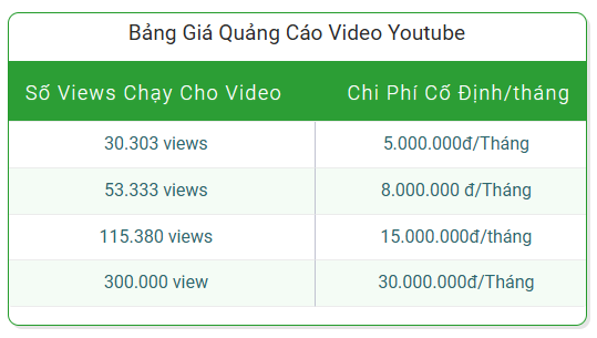 giá quảng cáo youtube